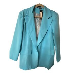 Boohoo Womens Size 8 Oversized Tailored Blazer Teal Blue Contemporary Office NWT